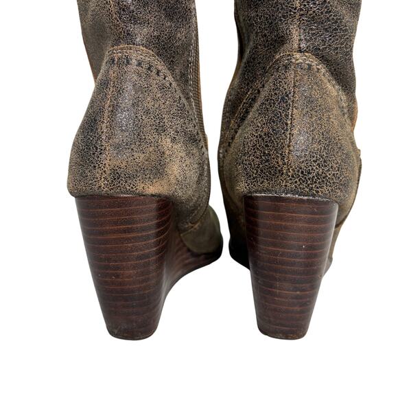 Fossil Crackled Brown Leather Wedge Knee High Boots 6 - Picture 8 of 11